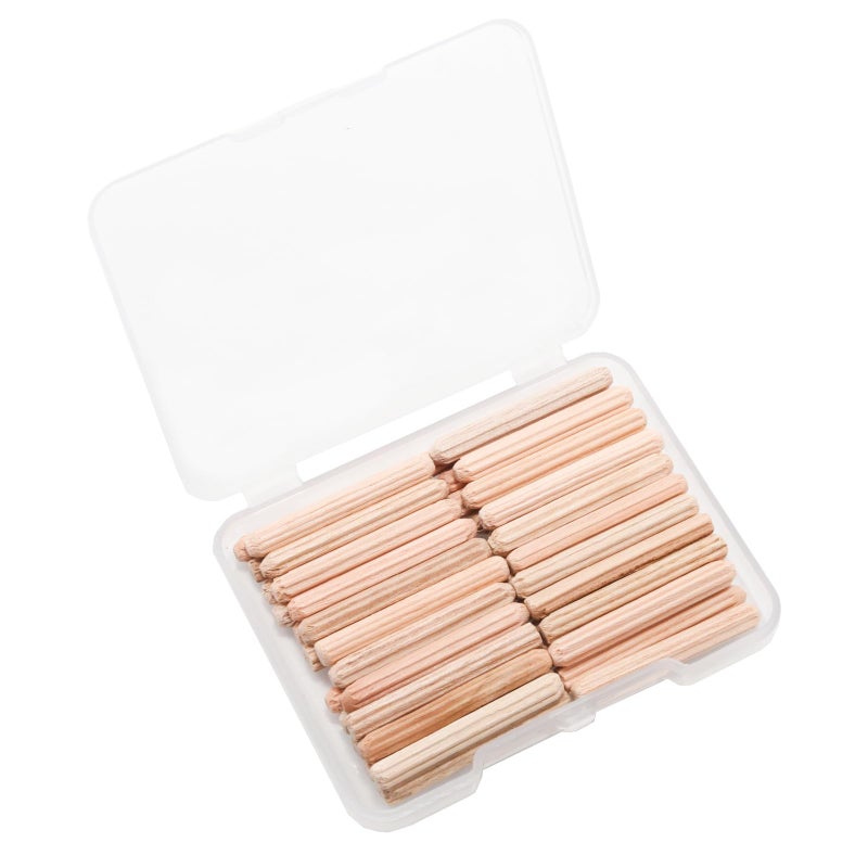 Adyoney 48Pcs 4mm x 30mm / 5/32 Inch x 1.18 Inch Wooden Dowel Pin Fluted Beveled Ends Wooden Pegs Support Shelves - Image 1